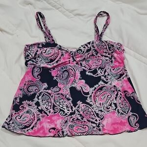 Beach Diva Pink and Black Paisley Tankini 18W #b584